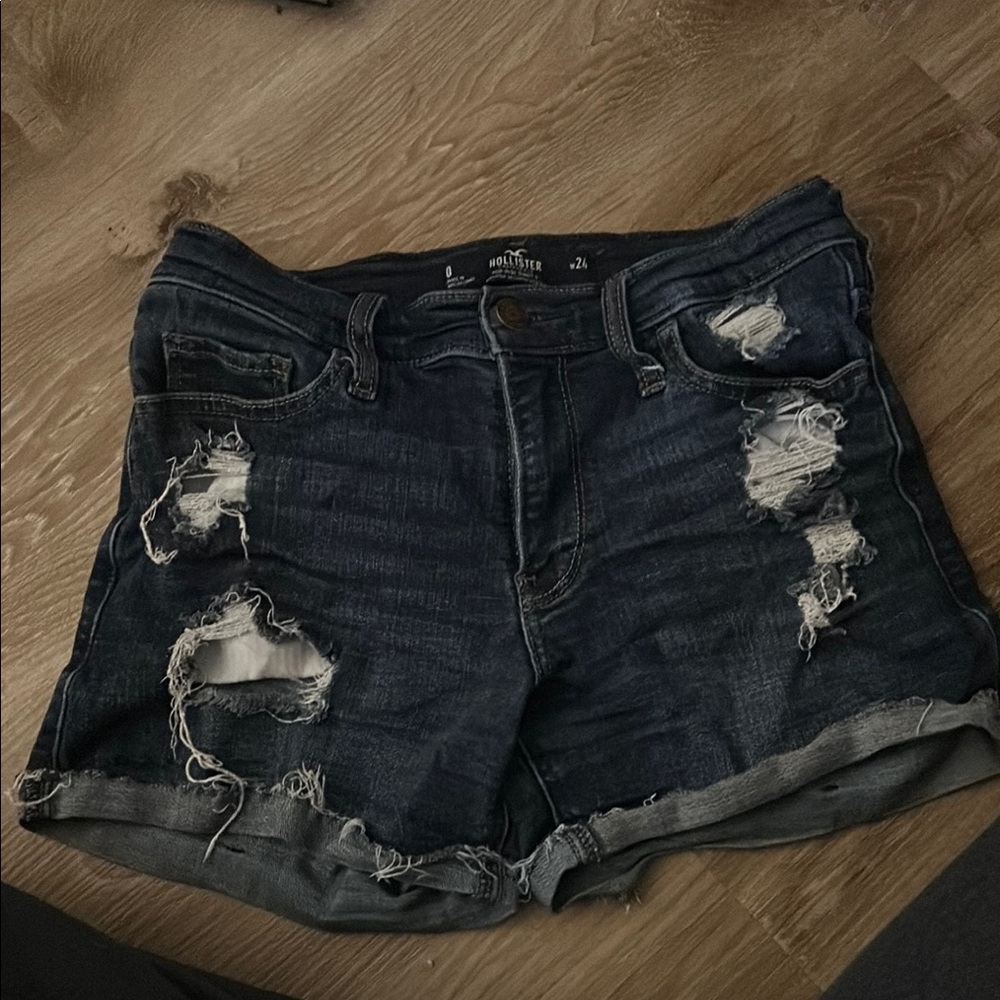 Hollister Dark Blue Distressed Jean Shorts